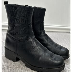 Santana Canada Womens Black Leather Side Zipper Lug Sole Boots 955 Size 9.5 M
